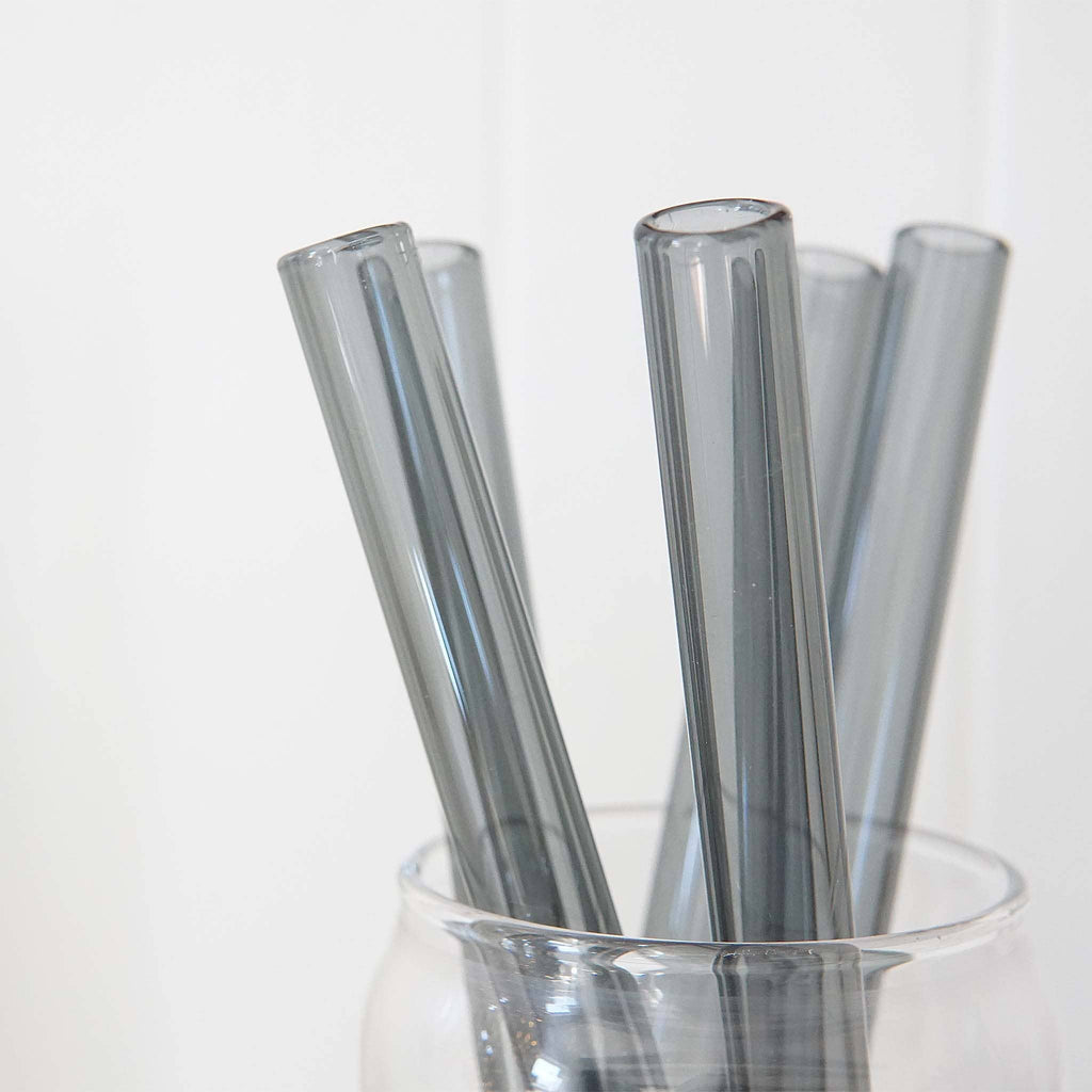 Set of 4 smokey grey glass straws short and thick