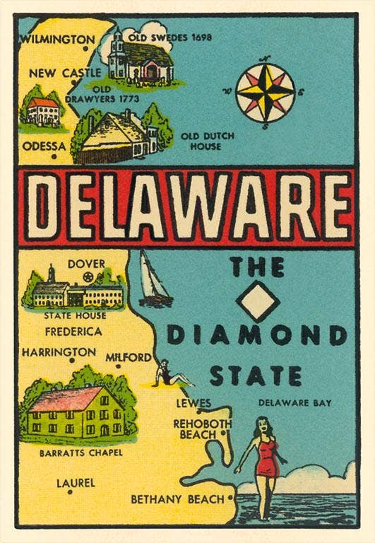 DE-51 Delaware Trunk Label - Vintage Image, Note Card
