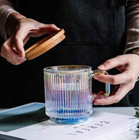 Iridescent Water Glass/Mug with Bamboo Lid