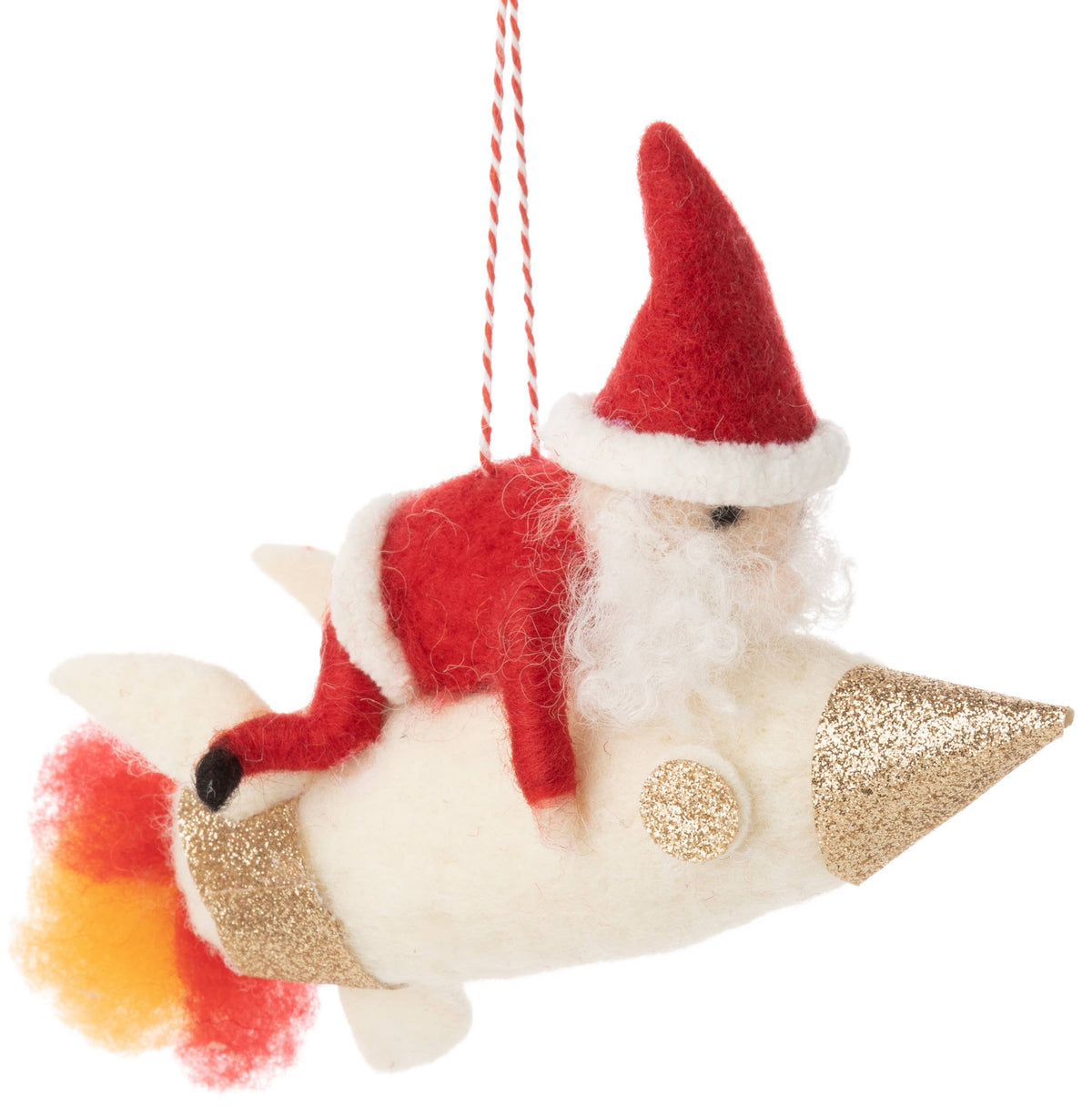 A12640-Felt Santa,rocket ornament,7.5in