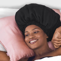 Satin Sleep XL Adjustable Bonnet - Black