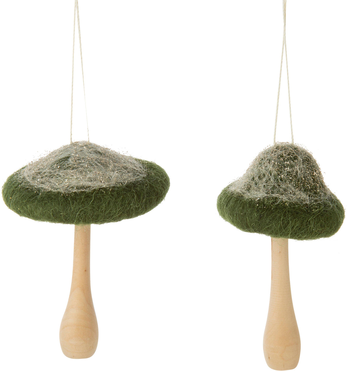 A24080 2 Asst'd dark green felt top mushroom orns,wood ba