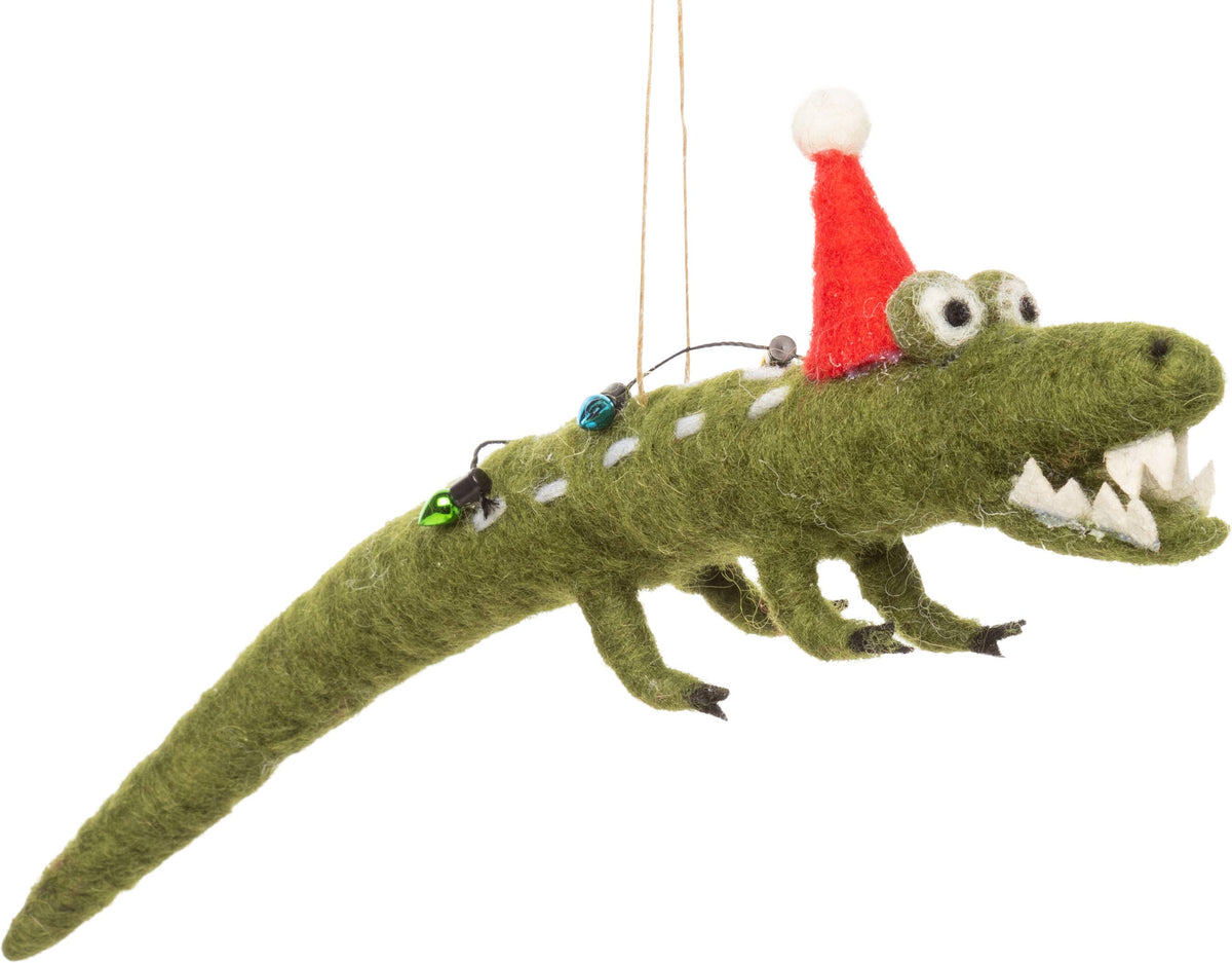 A12627-Felt alligator orn, with Santa hat, 6.5in