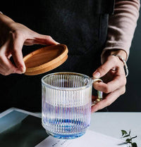 Iridescent Water Glass/Mug with Bamboo Lid