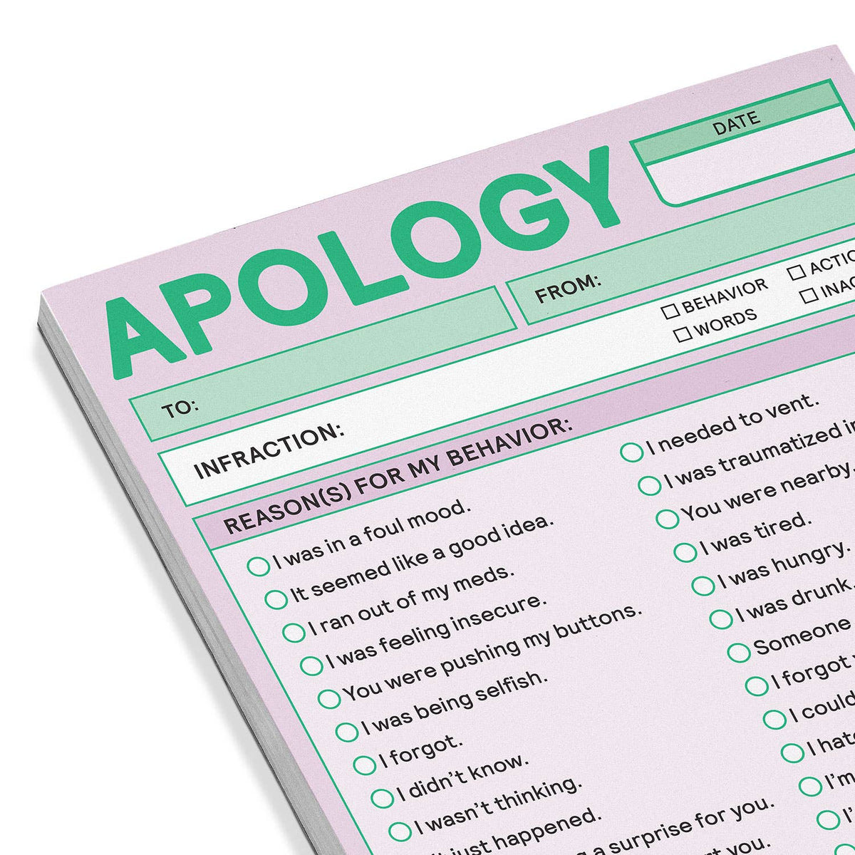 Apology Nifty Note Pad (Pastel Version)