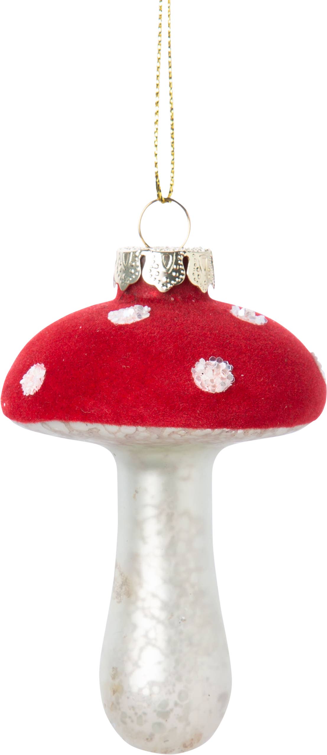 A14148 Glass mushroom ornament with red flocked top