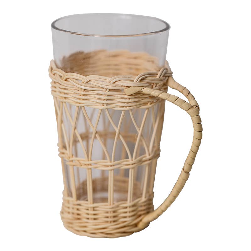 Water Glass with Hand Braided Straw Glass Cover