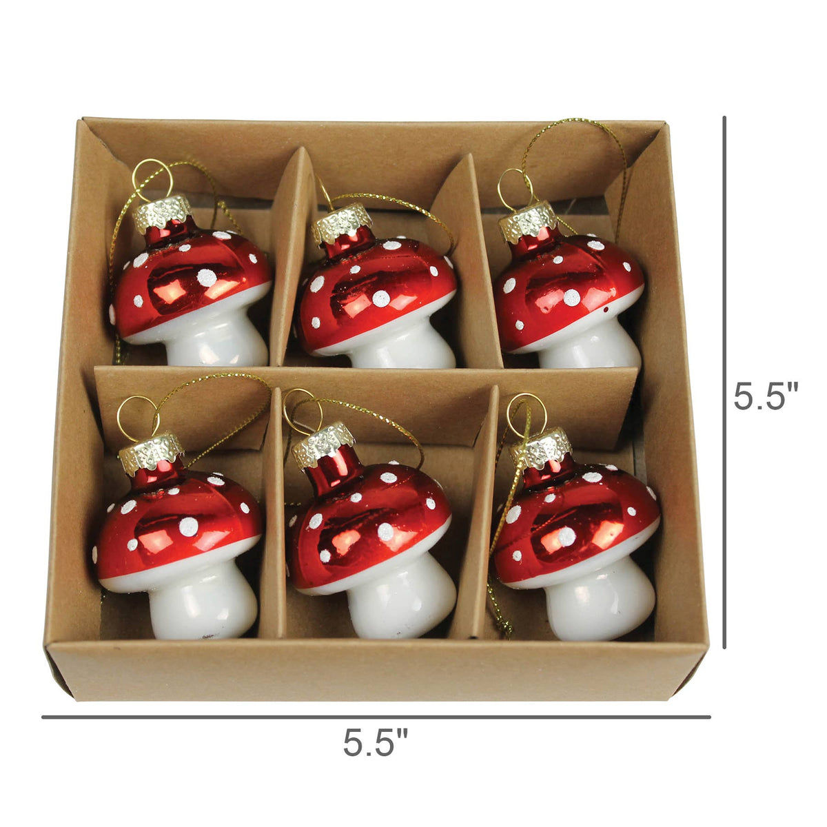 Mushroom Ornament, Glass - Box of 6