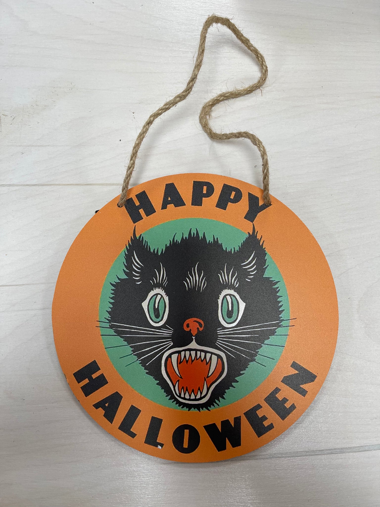 "Happy Halloween" Retro Black Cat Wooden Decoration