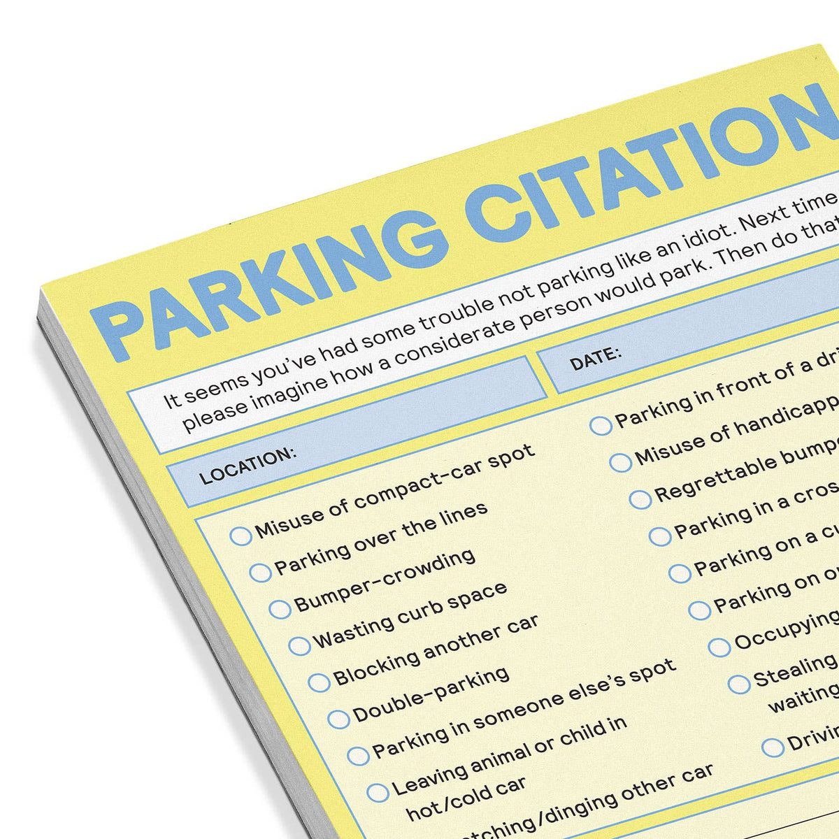 Parking Citation Nifty Note Pad (Pastel Version)