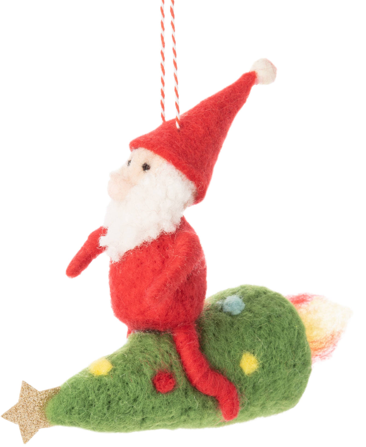 A12641-Felt Santa riding Xmas tree ornament,6.3in