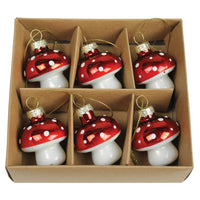 Mushroom Ornament, Glass - Box of 6