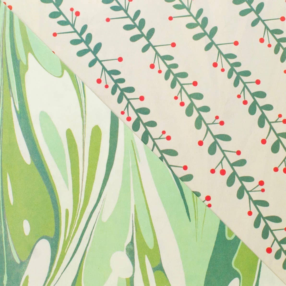 Marbled / Mistletoe • Double-sided Eco Wrapping Paper •Holiday