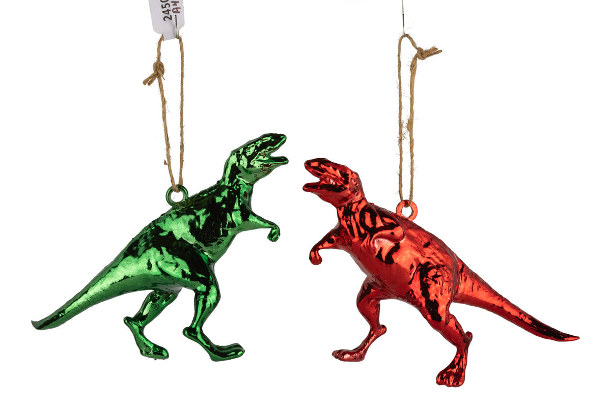 A45303-2 Asst'd retro plastic orn, red and grn dinosaur,5 in