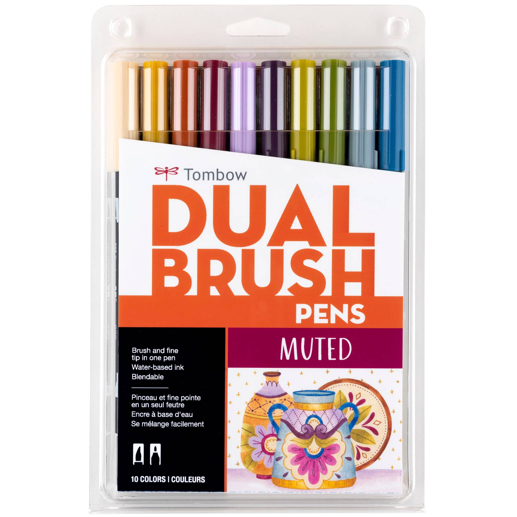Dual Brush Pen Art Markers: Muted - 10-Pack