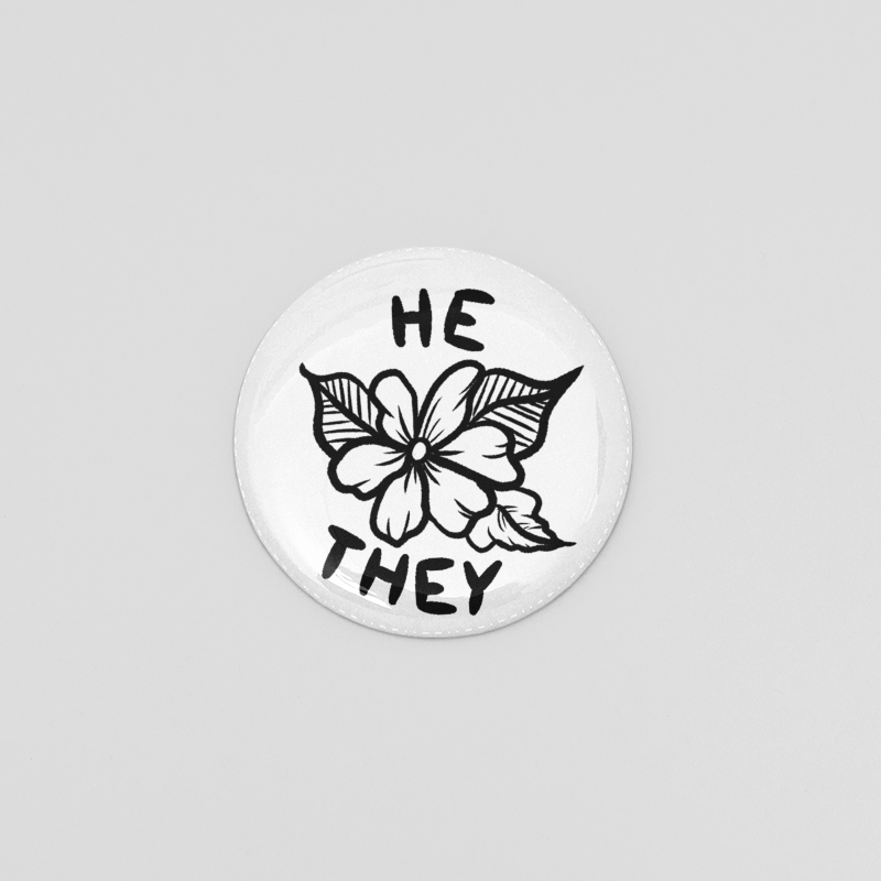 Floral Pronoun Button - He/They