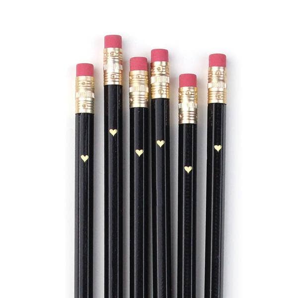 Gold Heart Full Length Pencils - Black
