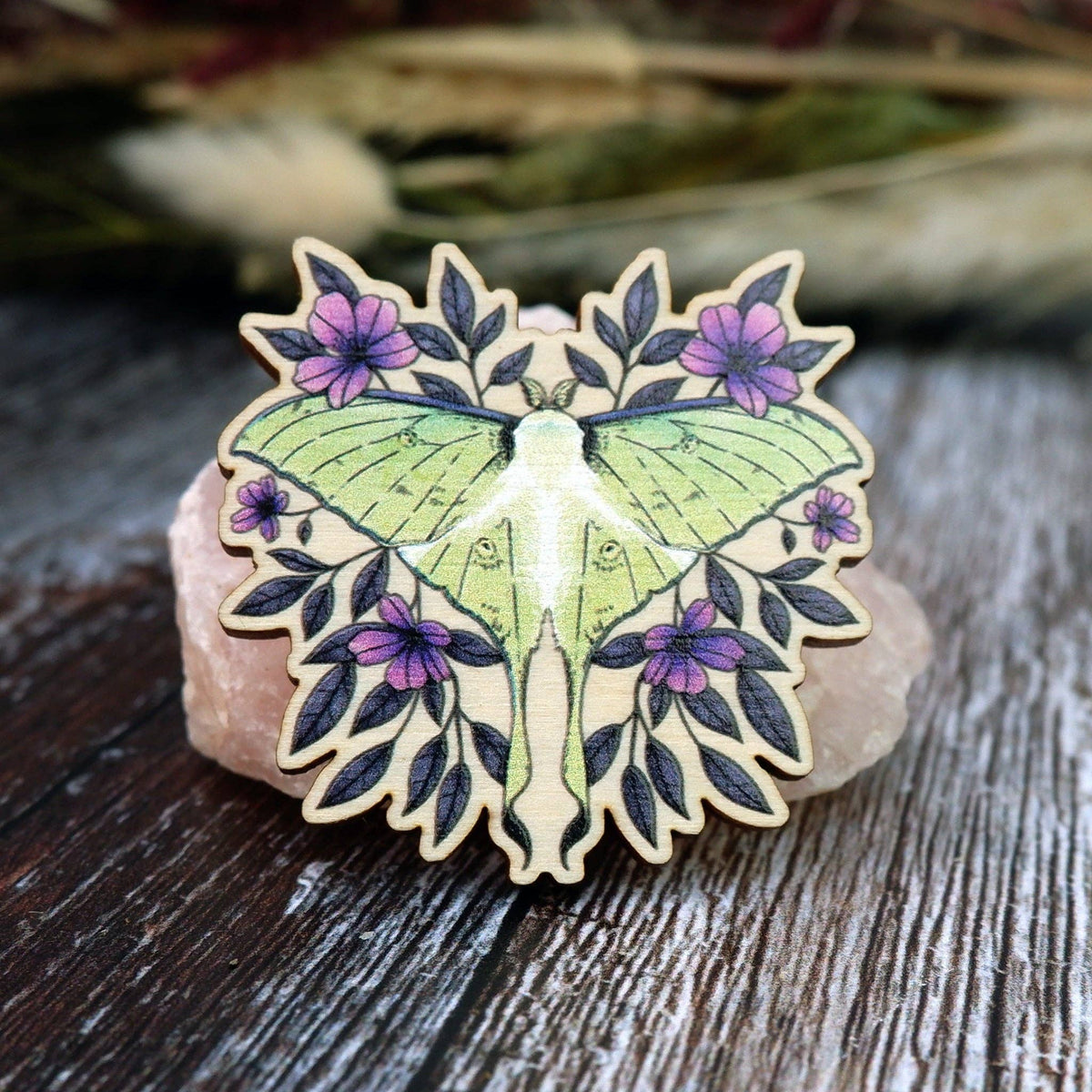 Luna Moth - Wooden Pin Badge