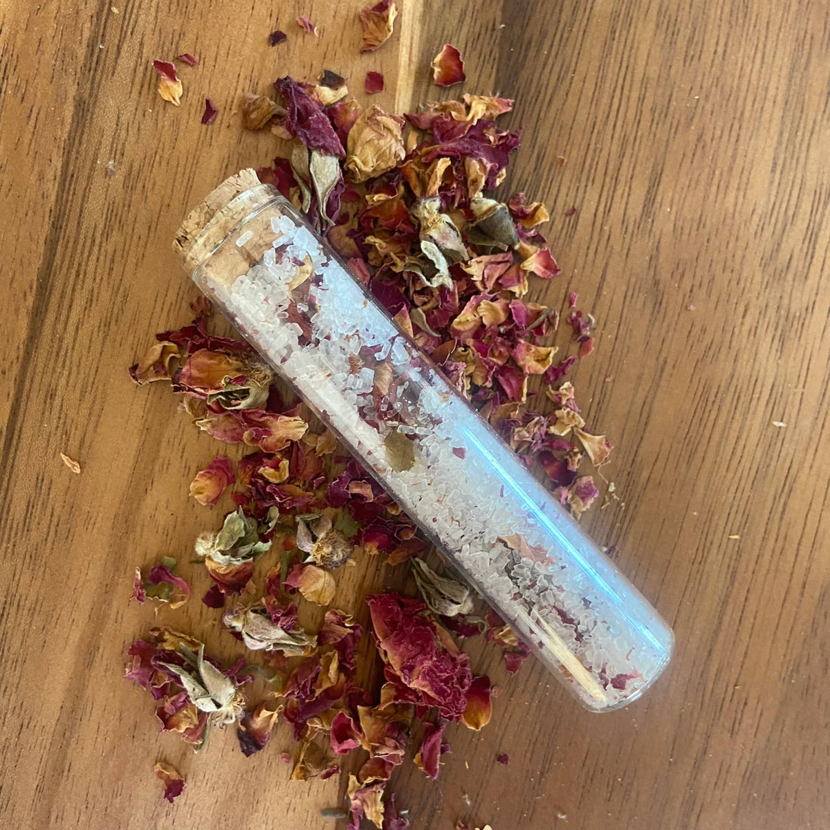 Herbal Bath Salts Test Tubes - Made With Dried Rose Petals