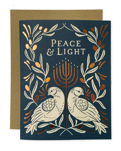 Peace & Light Hanukkah Doves Greeting Card