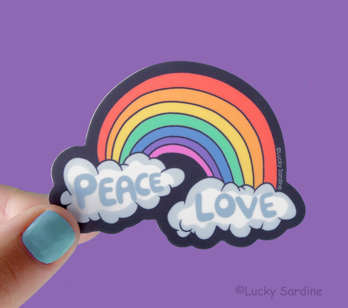 Retro Rainbow & Cloud PEACE, LOVE vinyl sticker