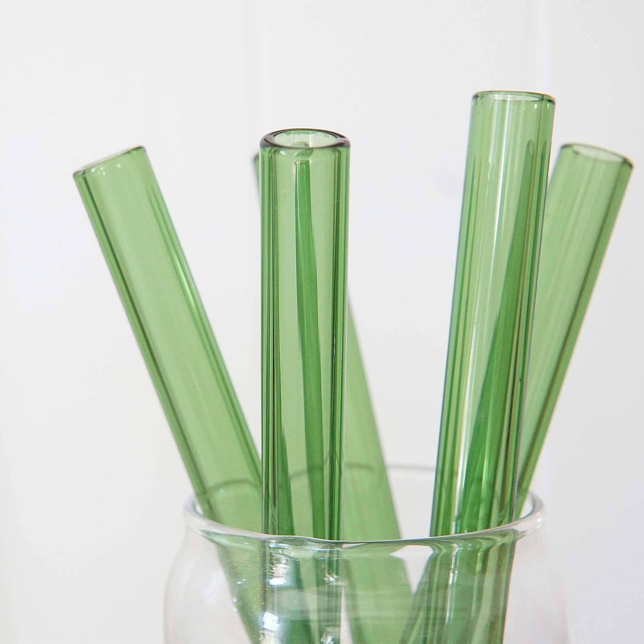 Green Wide Straight Glass Straws