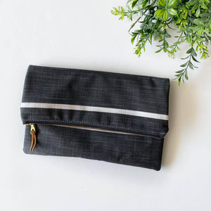 Large foldover clutch in farmhouse black and white stripe