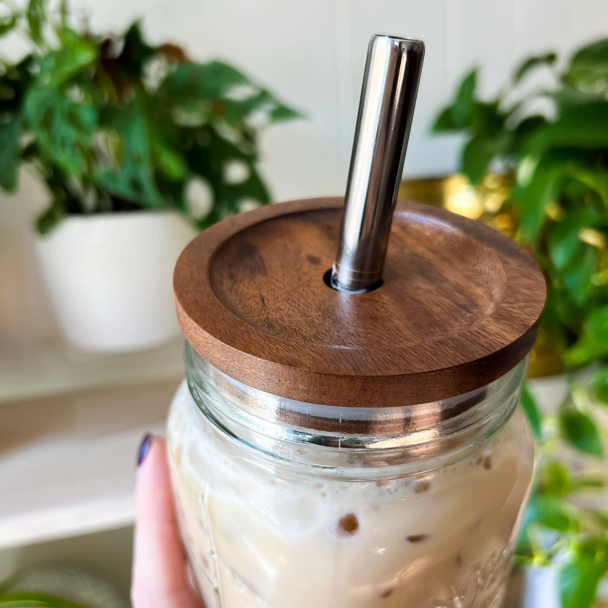 Mason Jar Cup + Bamboo Lid + Straw